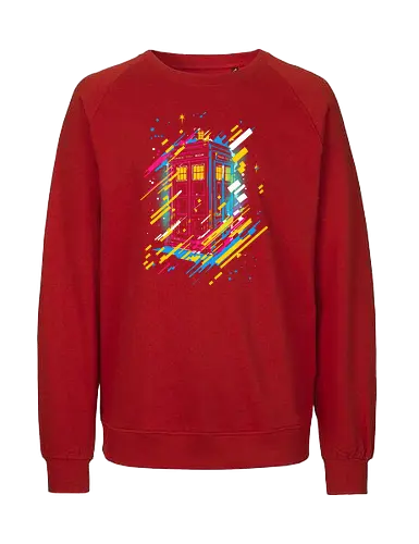 Synth tardis - Doctor, tardis, scifi, tv, pop culture, synth wave, 70's - Fairtrade Sweatshirt