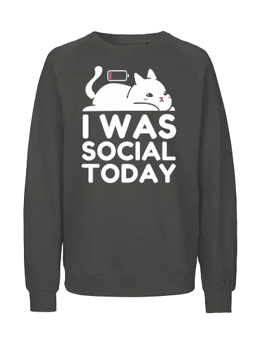 I Was Social Today - social, cat, funny, antisocial, humor, animal, battery, not today, nope. - Fairtrade Sweatshirt