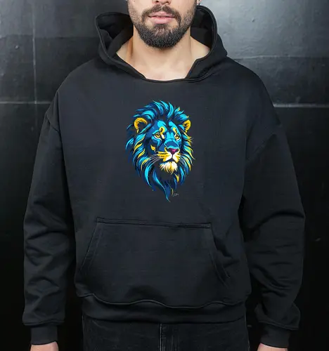 Goldener und blauer Löwenkopf