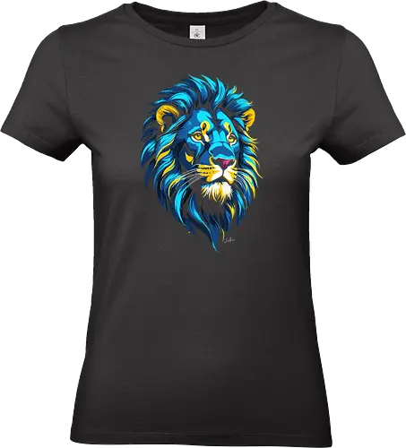 Goldener und blauer Löwenkopf - Tiere, Löwe, bunt, Ästhetik, Geek, Farbe, Natur, Tier, Farben, lm2kone, Pop-Art, Farben - Standard T-Shirt (Women)