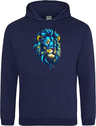 Goldener und blauer Löwenkopf