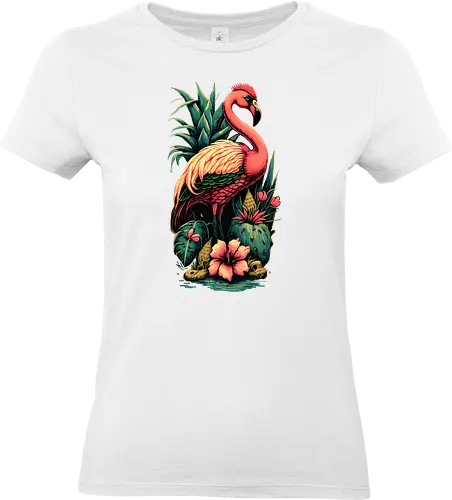 American Pink Flamingo Summer Vibes - adorable, american, flamingo, animal, beach, beautiful, bird, cute, exotic, summer, tattoo, flamingos, kawaii, nature, pink, pink flamingo, plants, positive, vibes, tropical, unique, wildlife, gift, illustronii - Standard T-Shirt (Women)