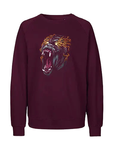 Angry Gorilla Tattoo - aesthetic, aggressive, angry, gorilla, tattoo, animal, ape, beast, black, gorilla, bodybuilding, chimp, cool, danger, gift, face, warrior, gorillas, head, kawaii, majestic, monkey, monster, power, scary, spiritual, wild, illustronii - Fairtrade Sweatshirt