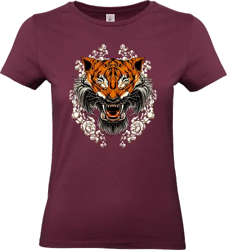Angry Tiger Tora Tattoo - aesthetic, aggressive, angry, animal, anime, beast, big cat, gift, japan, japanese, japanese art, style, tattoo, kawaii, majestic, monster, mythology, power, samurai, scary, spiritual, tiger, tiger face, tiger warrior, tigers, tora, traditional, warrior, wild cat, Illustronii - Standard T-Shirt (Women)