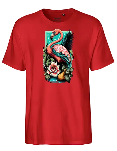 American Pink Flamingo Summer Vibes - adorable, american, flamingo, animal, beach, beautiful, bird, cute, exotic, summer, tattoo, flamingos, kawaii, nature, pink, pink flamingo, plants, positive, vibes, tropical, unique, wildlife, gift, illustronii - Fairtrade T-Shirt