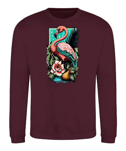 American Pink Flamingo Summer Vibes - adorable, american, flamingo, animal, beach, beautiful, bird, cute, exotic, summer, tattoo, flamingos, kawaii, nature, pink, pink flamingo, plants, positive, vibes, tropical, unique, wildlife, gift, illustronii - Sweatshirt