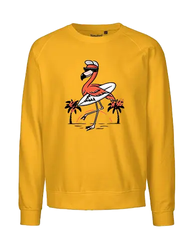 Pink Flamingo Summer Vibes - adorable, positive vibes, surf, surfing, american, flamingo, animal, beach, beautiful, bird, cute, exotic, summer, tattoo, flamingos, kawaii, nature, pink, pink flamingo, plants, positive, vibes, tropical, unique, wildlife, gift, illustronii - Fairtrade Sweatshirt