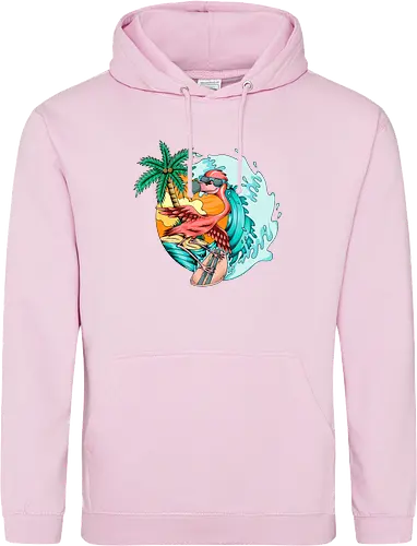 Pink Flamingo Summer Surfing On The Beach