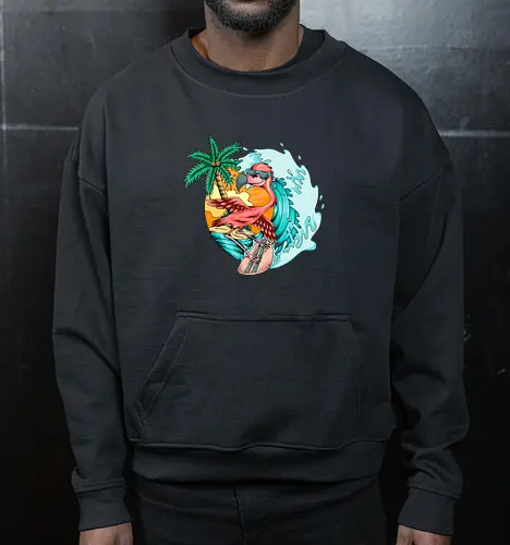 Pink Flamingo Summer Surfing On The Beach