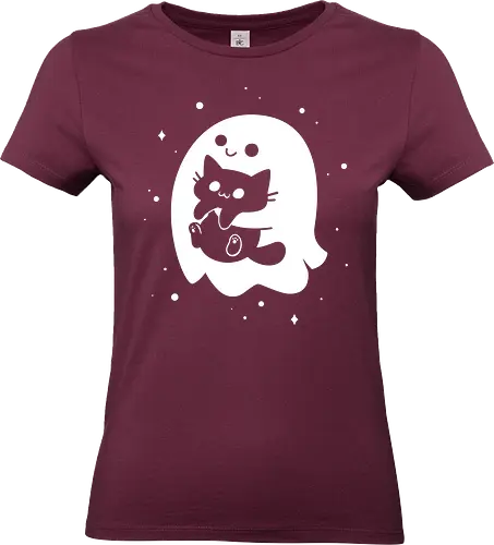 Spooky Cat Snatcher - ghost, black cat, halloween, cute, spooky season, funny, kawaii, black and white, horror, paranormal, happy, spirit - Standard T-Shirt (Women)