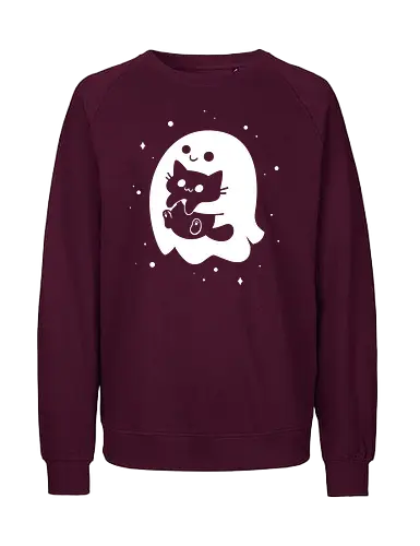 Spooky Cat Snatcher - ghost, black cat, halloween, cute, spooky season, funny, kawaii, black and white, horror, paranormal, happy, spirit - Fairtrade Sweatshirt