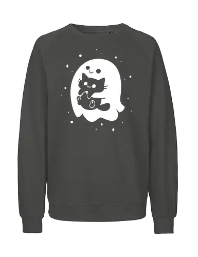 Spooky Cat Snatcher - ghost, black cat, halloween, cute, spooky season, funny, kawaii, black and white, horror, paranormal, happy, spirit - Fairtrade Sweatshirt