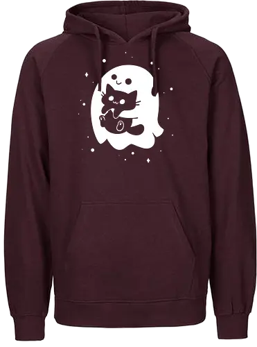 Spooky Cat Snatcher - ghost, black cat, halloween, cute, spooky season, funny, kawaii, black and white, horror, paranormal, happy, spirit - Fairtrade Hoodie