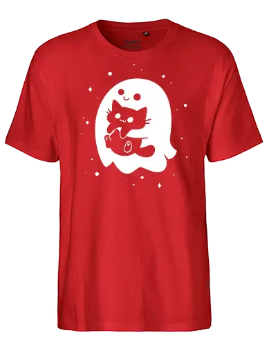 Spooky Cat Snatcher - ghost, black cat, halloween, cute, spooky season, funny, kawaii, black and white, horror, paranormal, happy, spirit - Fairtrade T-Shirt