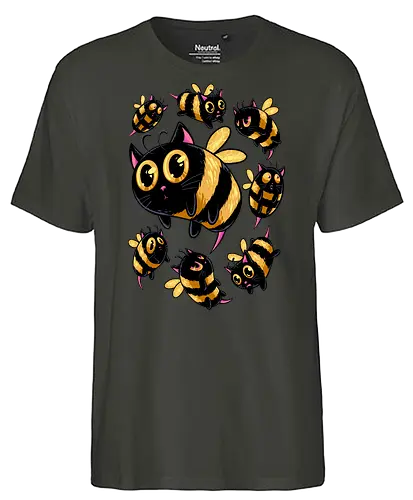 the buzzing paws - cat, bee, animal, insect, bug, cute, funny, powerful, charm, happy - Fairtrade T-Shirt