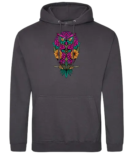 flying flowers - flower, owl, bird, colorful, illustration, rainbow, beautiful - Standard Hoodie
