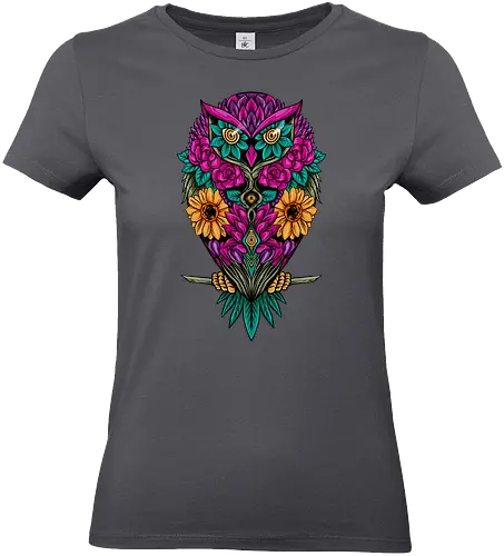 flying flowers - flower, owl, bird, colorful, illustration, rainbow, beautiful - Standard T-Shirt (Women)