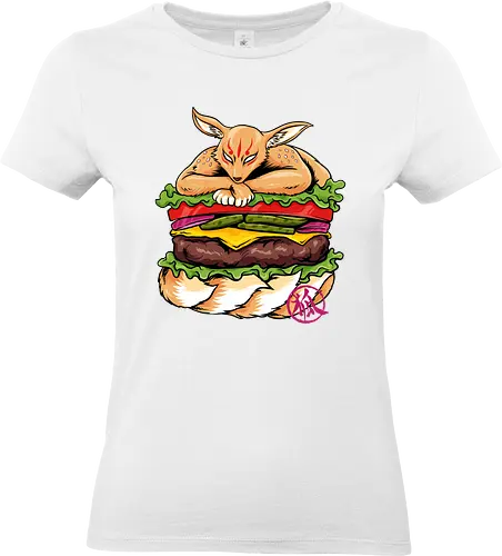 japanese burger  - fox, animal, food, burger, fastfood, ninetails, japanese - Standard T-Shirt (Women)