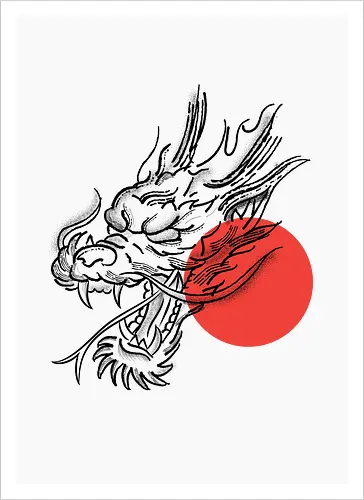 Japanese Dragon Red Sunset Stipple Tattoo