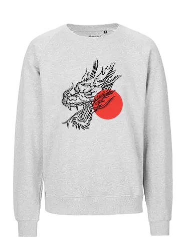 Japanese Dragon Red Sunset Stipple Tattoo - beast, Drachen, Tier, Wütender, europäischer, Drache, dragon, gift, legendary, magical, legendär, monster, mystery, mythical, red dragon, year of the dragon, illustronii, aesthetic, angry dragon, anime, asian dragon, illustration, tattoo, dragons, Fantasie, european dragon, fantasy, flying - Fairtrade Sweatshirt