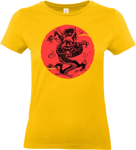 Japanese Dragon Red Sunset Tattoo  - aesthetic, angry dragon, anime, asian dragon, beast, Drachen, Tier, Wütender, europäischer, Drache, dragon, illustration, tattoo, dragons, Fantasie, european dragon, fantasy, flying, gift, legendary, magical, legendär, monster, mystery, mythical, red dragon, year of the dragon, illustronii - Standard T-Shirt (Women)