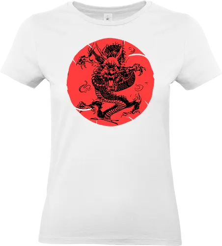 Japanese Dragon Red Sunset Tattoo  - aesthetic, angry dragon, anime, asian dragon, beast, Drachen, Tier, Wütender, europäischer, Drache, dragon, illustration, tattoo, dragons, Fantasie, european dragon, fantasy, flying, gift, legendary, magical, legendär, monster, mystery, mythical, red dragon, year of the dragon, illustronii - Standard T-Shirt (Women)