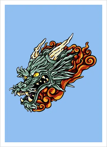 Green Asian Dragon Head Tattoo