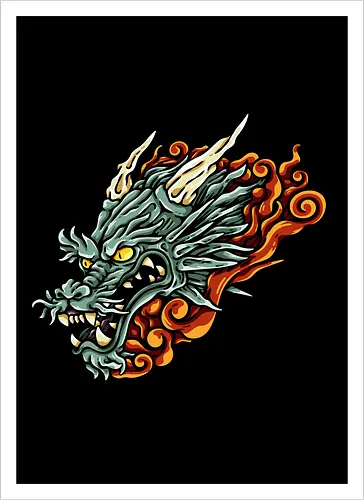 Green Asian Dragon Head Tattoo