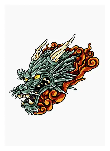Green Asian Dragon Head Tattoo