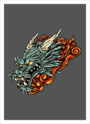 Green Asian Dragon Head Tattoo
