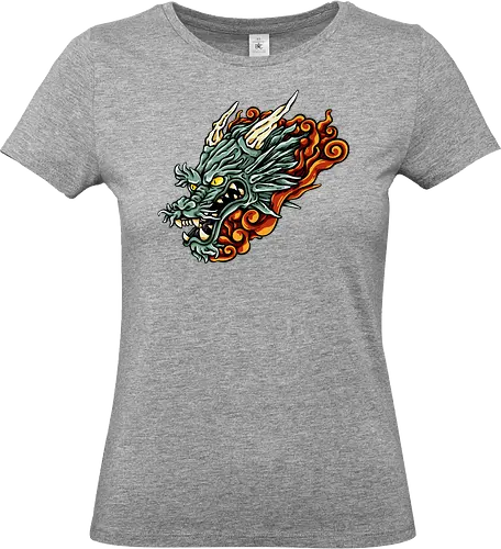 Green Asian Dragon Head Tattoo - aesthetic, angry dragon, anime, asian dragon, beast, Drachen, Tier, Wütender, europäischer, european dragon, fantasy, flying, gift, legendary, magical, legendär, monster, mystery, mythical, red dragon, year of the dragon, illustronii, Drache, dragon, illustration, tattoo, dragons, Fantasie - Standard T-Shirt (Women)