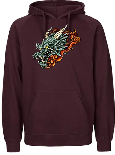 Green Asian Dragon Head Tattoo - aesthetic, angry dragon, anime, asian dragon, beast, Drachen, Tier, Wütender, europäischer, european dragon, fantasy, flying, gift, legendary, magical, legendär, monster, mystery, mythical, red dragon, year of the dragon, illustronii, Drache, dragon, illustration, tattoo, dragons, Fantasie - Fairtrade Hoodie