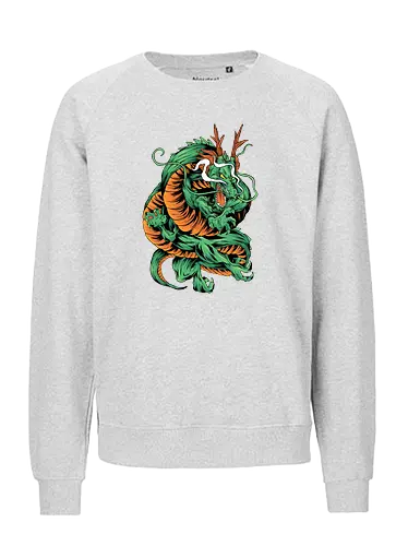 Angry Japanese Dragon Tattoo - legendär, monster, mystery, mythical, red dragon, year of the dragon, illustronii, aesthetic, angry dragon, anime, asian dragon, beast, Drachen, Tier, Wütender, europäischer, Drache, dragon, illustration, tattoo, dragons, Fantasie, european dragon, fantasy, flying, gift, legendary, magical - Fairtrade Sweatshirt