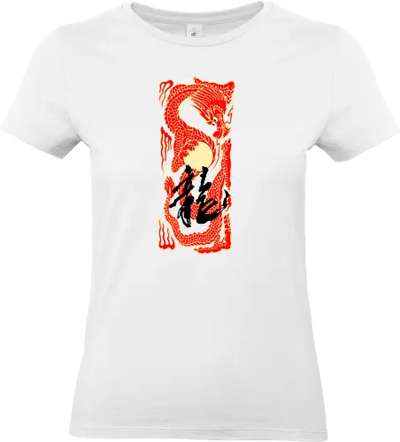 Japanese Dragon Sunset Tattoo - aesthetic, angry dragon, anime, asian dragon, beast, Drachen, Tier, Wütender, europäischer, Drache, dragon, illustration, tattoo, dragons, Fantasie, european dragon, fantasy, flying, gift, legendary, magical, legendär, monster, mystery, mythical, red dragon, year of the dragon, illustronii - Standard T-Shirt (Women)