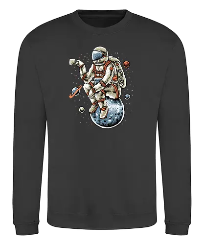Astronaut Outer Space Coffee Break - fantasy, galaxy, gravity, illustration, interstellar, moon, outer space, planet, planets, sailor, sci fi, science, science fiction, sky, solar system, space helmets, space travel, spaceflight, spaceman, stars, surreal, trippy, universe, illustronii, astral, astronaut, astronomy, caffeine, coffee, cool, cosmic, cosmonaut, cosmos, cute, explorer - Sweatshirt