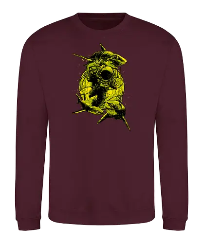 Astronaut Outer Space Deep Sea Diver Sharks Attack - shark, cool, cosmic, cosmonaut, cosmos, sea diver, explorer, fantasy, fish, galaxy, gravity, interstellar, moon, outer space, planet, planets, road trip, sci fi, science, science fiction, sky, solar system, space helmets, space travel, spaceflight, spaceman, stars, trippy, universe, illustronii, astral, astronaut, astronauts, astronomy, sharks - Sweatshirt