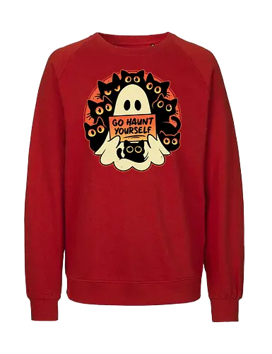Rude Cursing Ghost - ghost, black cats, halloween, horror, funny, cute, kittens, humour, spooky, scary, dark art, fall season, rude, curse - Fairtrade Sweatshirt