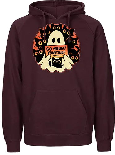 Rude Cursing Ghost - ghost, black cats, halloween, horror, funny, cute, kittens, humour, spooky, scary, dark art, fall season, rude, curse - Fairtrade Hoodie