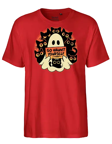 Rude Cursing Ghost - ghost, black cats, halloween, horror, funny, cute, kittens, humour, spooky, scary, dark art, fall season, rude, curse - Fairtrade T-Shirt