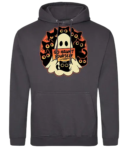 Rude Cursing Ghost - ghost, black cats, halloween, horror, funny, cute, kittens, humour, spooky, scary, dark art, fall season, rude, curse - Standard Hoodie