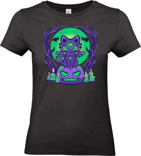 Moonlit Cat - Katze, gruselig, lila, Kürbis, magische Katze, Hexe, Mondlicht, Mond, Herbst, Flügel, Gothic, Katzendame, Geist Katze, cat, spooky, Halloween, purple, pumpkin, magic cat, witch, moonlight, moon, fall, autumn, wings, gothic, cat lady, spirit cat - Standard T-Shirt (Women)
