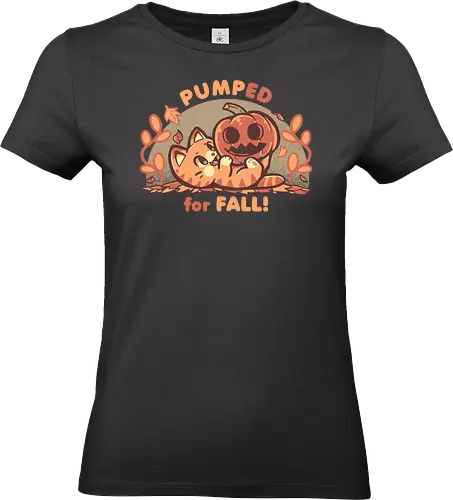 Pumped for Fall - herbst, kürbis, katze, aufgeregt, aufregung, jahreszeit, beste jahreszeit, feiertag, bester feiertag, kann nicht warten, fall, pumpkin, cat, autumn, excited, excitement, season, best season, holiday, best holiday, cant wait, Halloween, orange, palette, cute - Standard T-Shirt (Women)