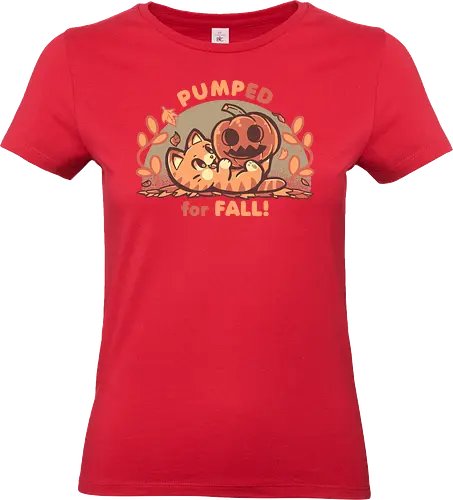 Pumped for Fall - herbst, kürbis, katze, aufgeregt, aufregung, jahreszeit, beste jahreszeit, feiertag, bester feiertag, kann nicht warten, fall, pumpkin, cat, autumn, excited, excitement, season, best season, holiday, best holiday, cant wait, Halloween, orange, palette, cute - Standard T-Shirt (Women)