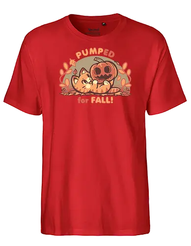 Pumped for Fall - herbst, kürbis, katze, aufgeregt, aufregung, jahreszeit, beste jahreszeit, feiertag, bester feiertag, kann nicht warten, fall, pumpkin, cat, autumn, excited, excitement, season, best season, holiday, best holiday, cant wait, Halloween, orange, palette, cute - Fairtrade T-Shirt