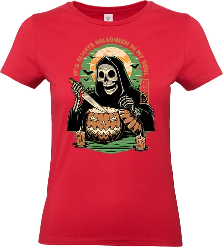 Halloween in my Soul - Halloween, holiday, october, spooky, trick or treat, Carve, Pumpkin Carving, Vintage, Retro Vintage, Scary, Spooky, Creepy, Bat, Skull, Graveyard, Grave, Skull, Skeleton, Pumpkin - Standard T-Shirt (Women)