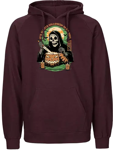 Halloween in my Soul - Halloween, holiday, october, spooky, trick or treat, Carve, Pumpkin Carving, Vintage, Retro Vintage, Scary, Spooky, Creepy, Bat, Skull, Graveyard, Grave, Skull, Skeleton, Pumpkin - Fairtrade Hoodie