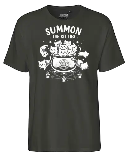 Summon The Kitties - cute cats, funny, witch, cauldron, magic, ritual, summoning, kittens, halloween, adorable - Fairtrade T-Shirt