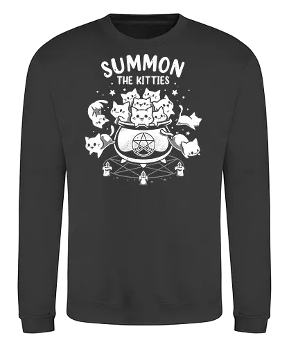 Summon The Kitties - cute cats, funny, witch, cauldron, magic, ritual, summoning, kittens, halloween, adorable - Sweatshirt