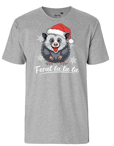 cheerful possum - possum, santa hat, christmas, snowflakes, holiday, cheerful, cute, wildlife, festive, humorous - Fairtrade T-Shirt