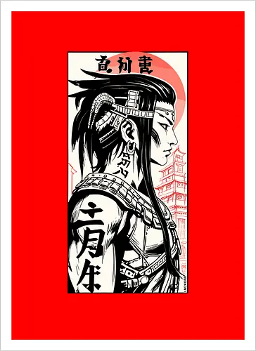 Poster japanisches Mädchen Kanji